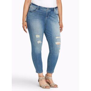Torrid Denim Girlfriend Jeans Size 24‎ TALL Distressed Light Wash High Rise